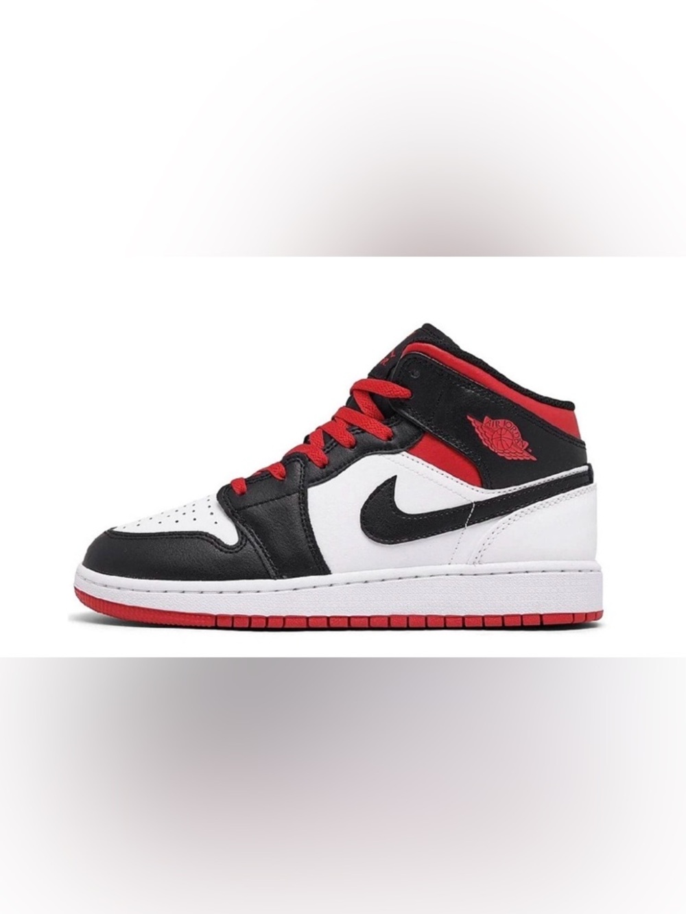 Big Kid's Jordan 1 Mid "Gym Red Black Toe" White/Gym Red-Black (DQ8423 106)